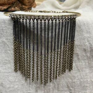Rhinestone Fringe‎ Choker Necklace Gold Tone Boho Festival Y2K Statement
